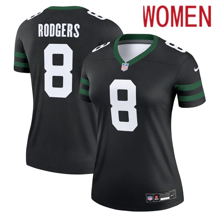 Women New York Jets 8 Aaron Rodgers Nike Legacy Black Alternate Legend NFL Jersey